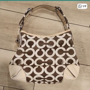 Vintage Coach Signature Optic C Hobo Bag - Brown & Cream